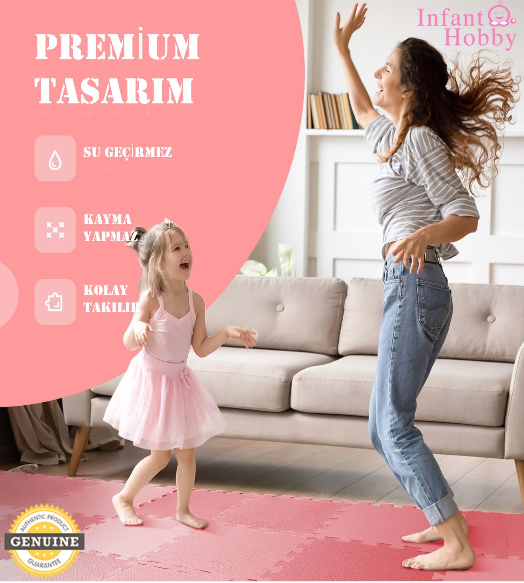 İnfant Hooby Premium Puzzle Köpük Bebek Oyun Matı Seti 90x120  (PİNK) resmi