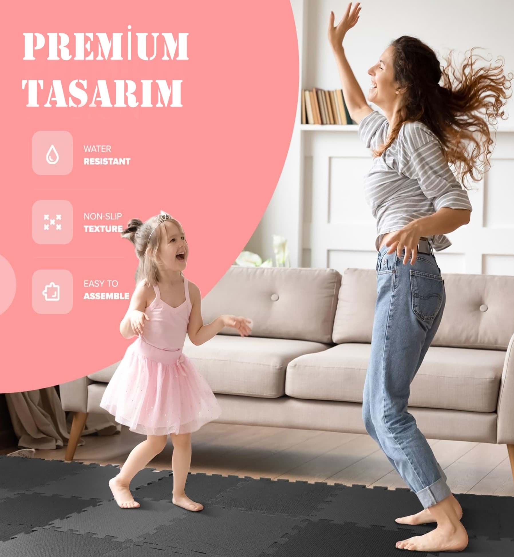 İnfant Hooby Premium Puzzle Köpük Bebek Oyun Matı Seti 90x120  (BLACK) resmi