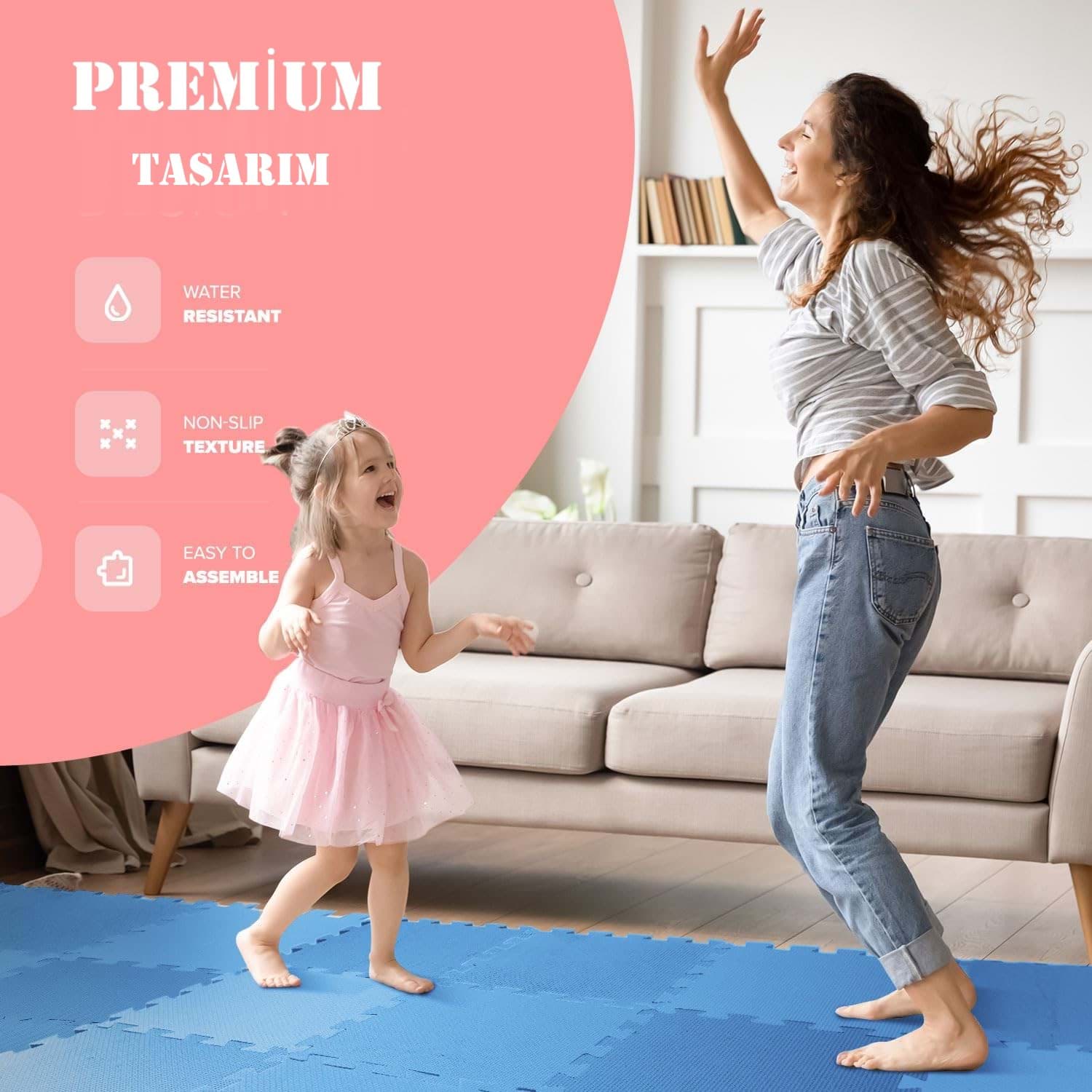 İnfant Hooby Premium Puzzle Köpük Bebek Oyun Matı Seti 90x120  (BLUE) resmi