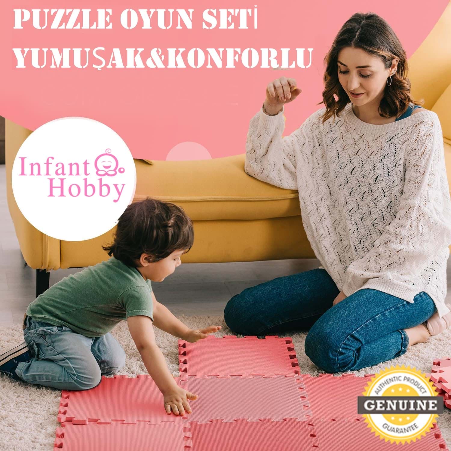 İnfant Hooby Premium Puzzle Köpük Bebek Oyun Matı Seti 90x90  (PİNK) resmi